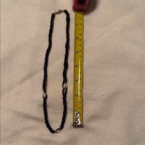 Black bead necklace Freshwater pearls and Silver Accents. Vintage 16” long
